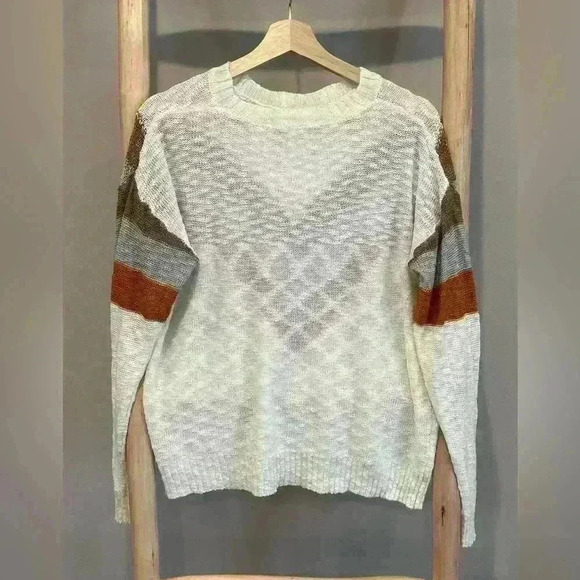 Women's Chevron crewneck Sweater Casual Long Sleeve Knitwear granola colorblock - Picture 4 of 8